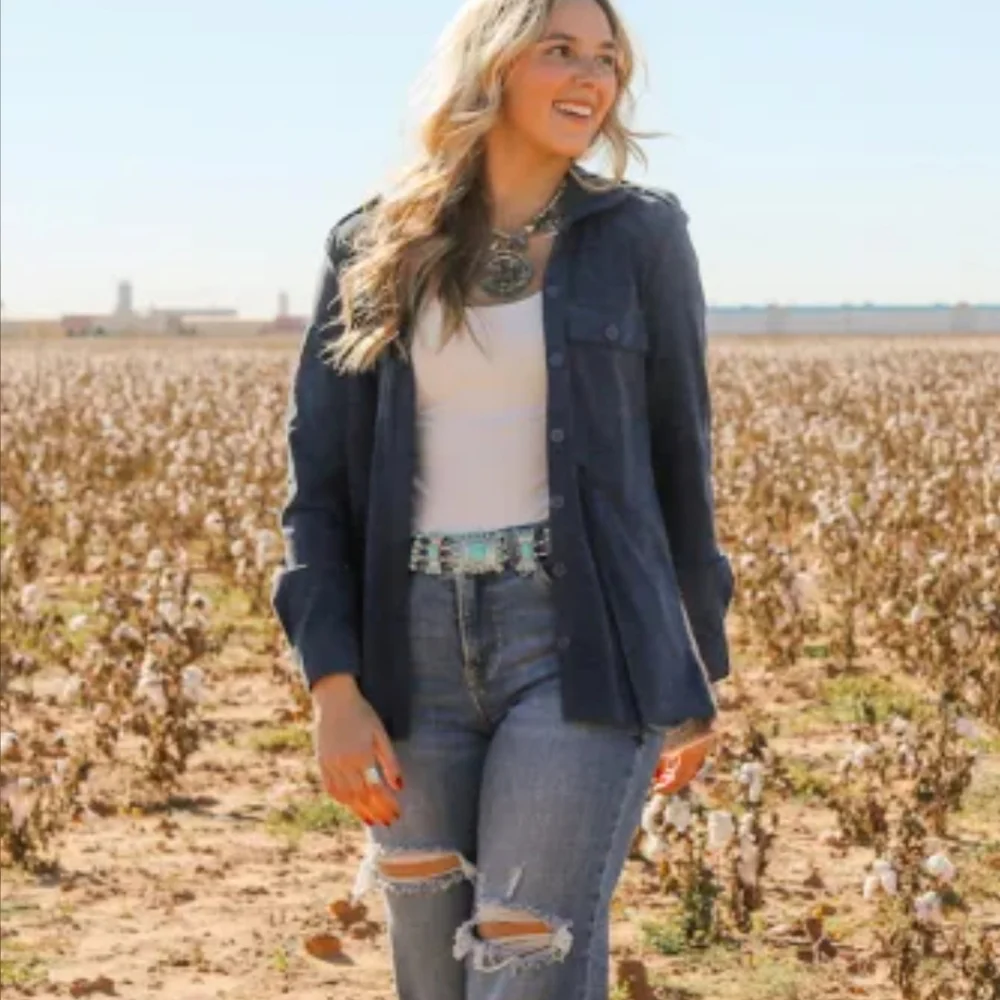 New Blue corduroy Aztec back jacket - Picture 5 of 17